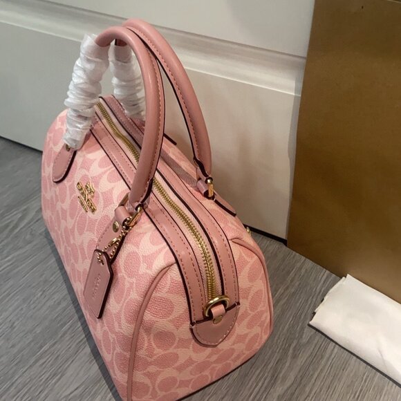 Coach Rowan Satchel Bag In Signature Canvas Powder/Pink - Picture 6 of 8